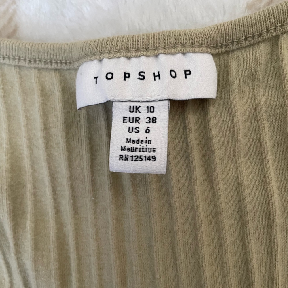 Topshop Ribbed Green Khaki Crop Top - Picture 2 of 5